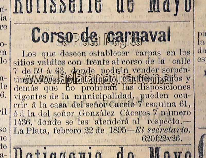 Corsos de Carnaval en La Plata diario La Mañana 1895.