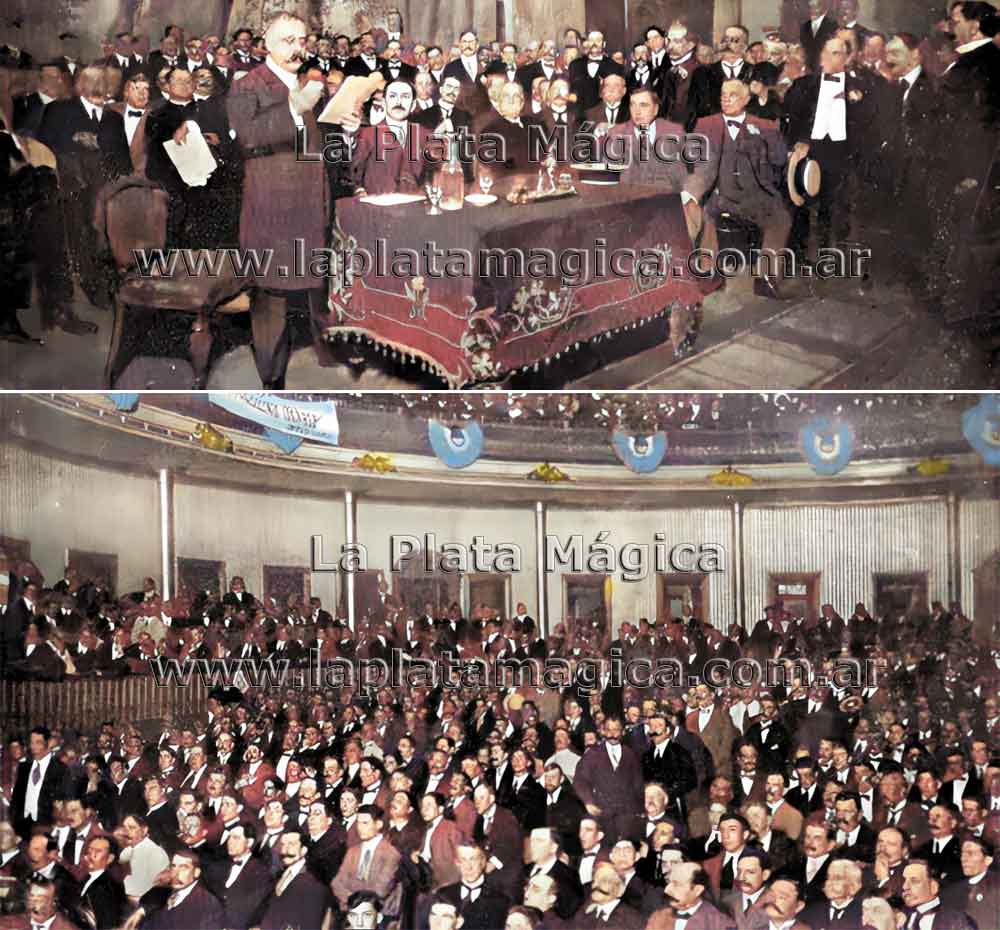 En la foto se observa la proclamación de la fórmula Ugarte-Peralta que sostenía el Partido Conservador de la Provincia